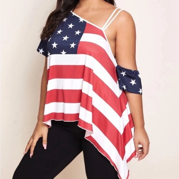 •NWT•XL-2X•AMERICA•FLOWY RED WHITE N BLUE FLAG TOP•NWT• - Picture 2 of 15